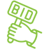 Green icon of a hand holding a bidding sign