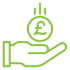 Green icon of a held out hand with a pound symbol falling into it